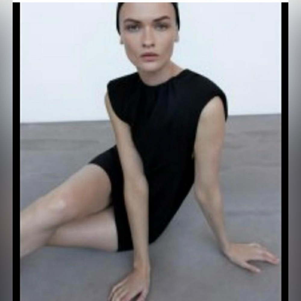 Zara Gathered Neckline - A-Line-Come Hither Black Sheath Dress -LBD-NWT-…